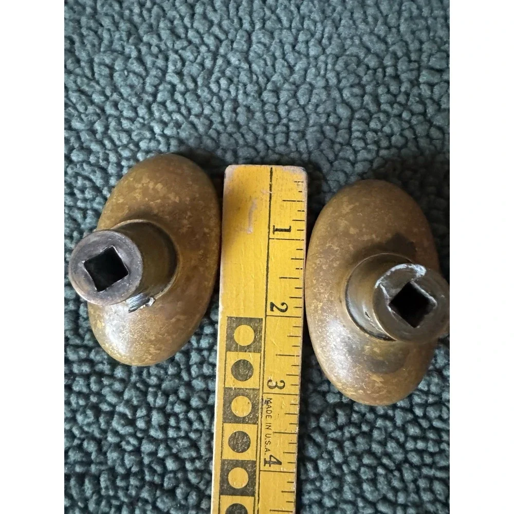 Antique‎ Victorian Brass Oval Door Knobs Shield & Belt Garter Design